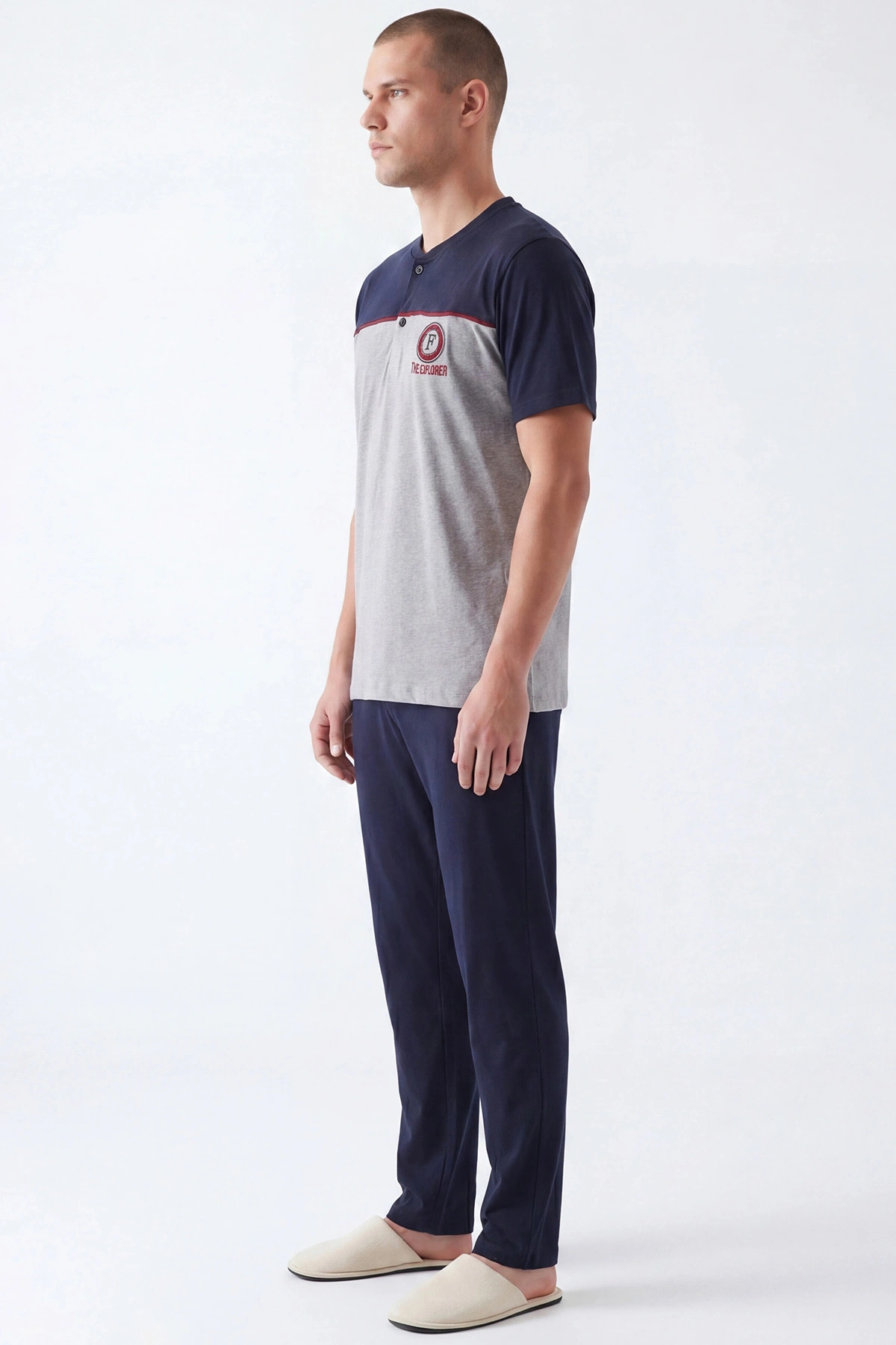 Gri Süprem Kumaş Düğmeli Erkek Pijama Takımı 455807