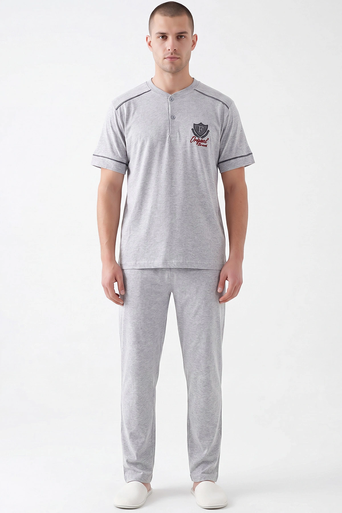 Gri Süprem Kumaş Düğmeli Erkek Pijama Takımı 469741
