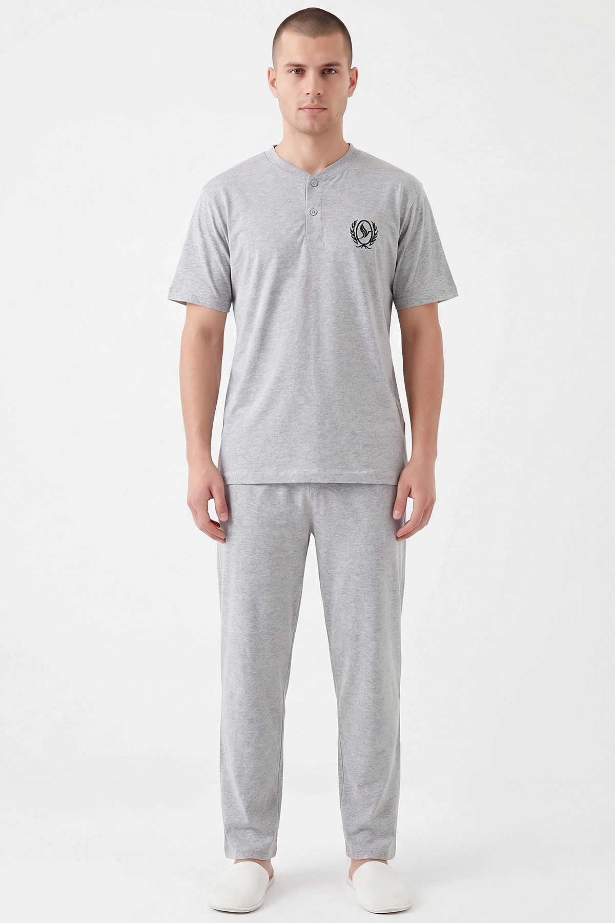 Gri Süprem Kumaş Düğmeli Erkek Pijama Takımı 469746