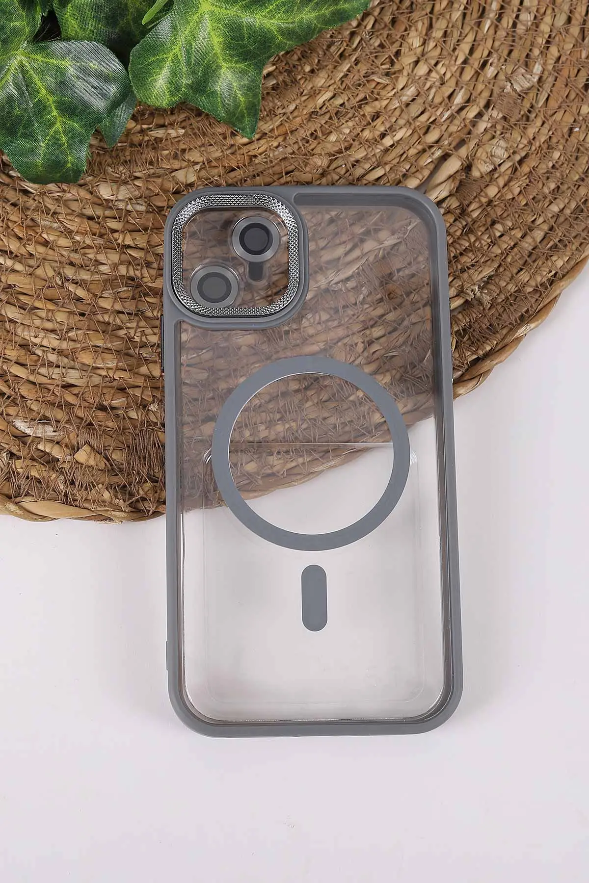 Gri TeknoCase İPhone 11 Uyumlu Clear Lüx Case Serisi Lens Hediyeli Sert Silikon Telefon Kılıfı 430682