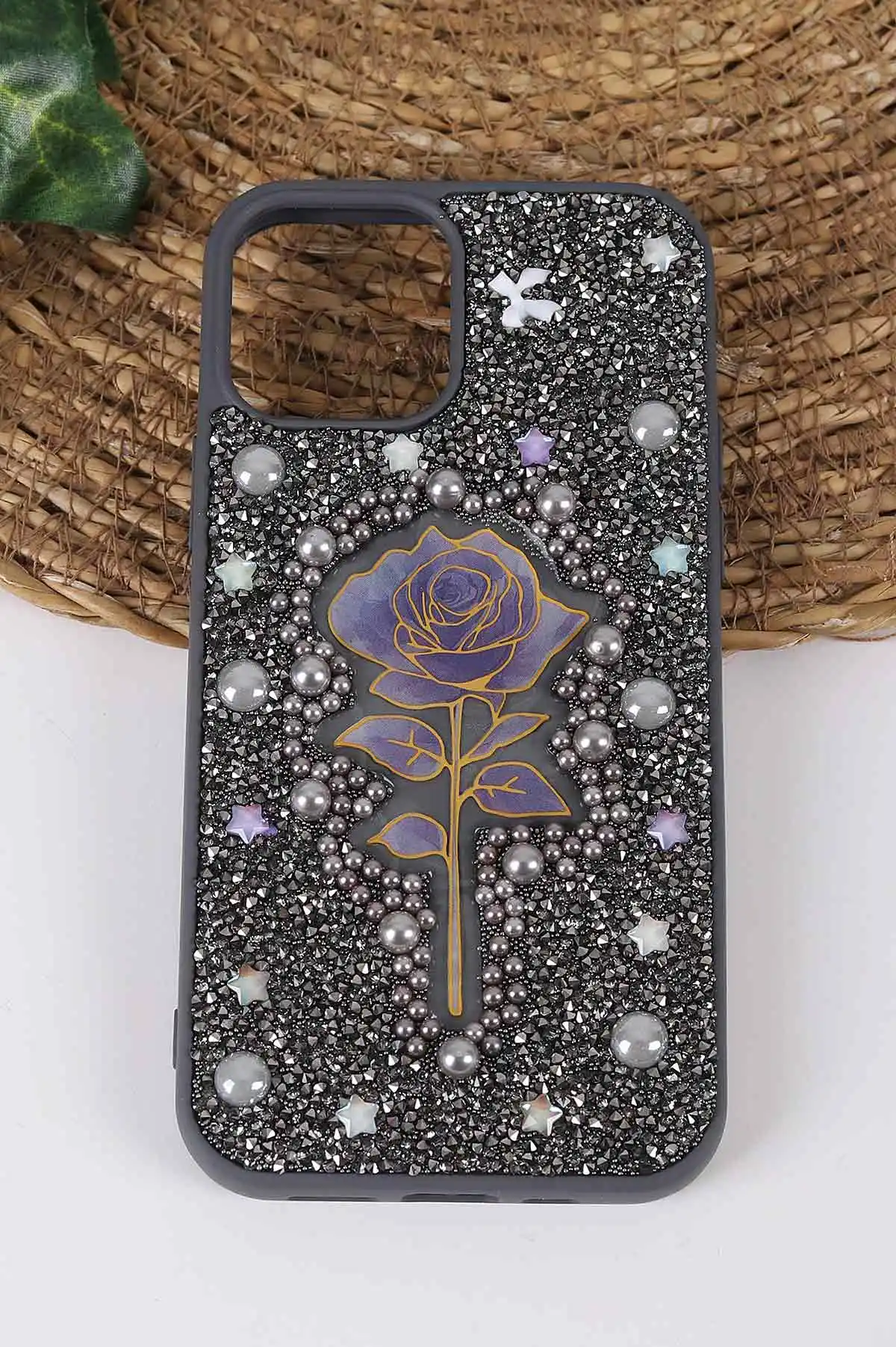 Gri TeknoCase İPhone 12 Uyumlu Afra Diamond Case Serisi Lens Hediyeli Premium Sert Silikon Telefon Kılıfı 430501