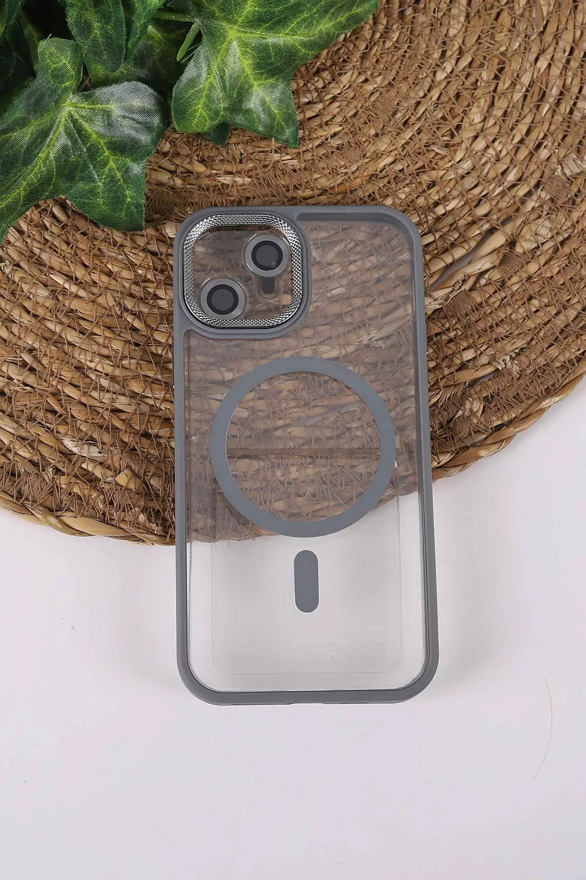 Gri TeknoCase İPhone 12 Uyumlu Clear Lüx Case Serisi Lens Hediyeli Sert Silikon Telefon Kılıfı 430688