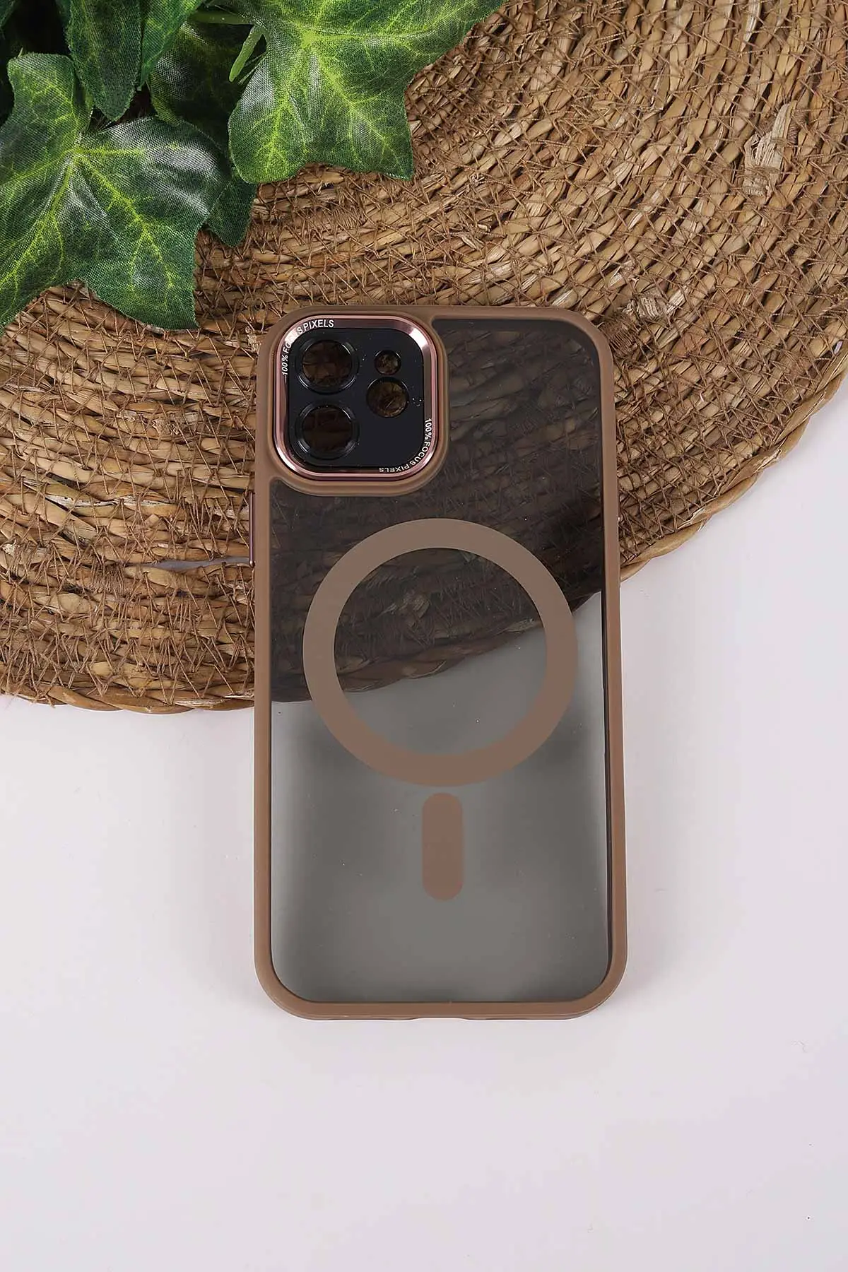 Gri TeknoCase İPhone 12 Uyumlu Wesley Case Serisi Magsafe Özellikli Transparan Sert Silikon Telefon Kılıfı 430585