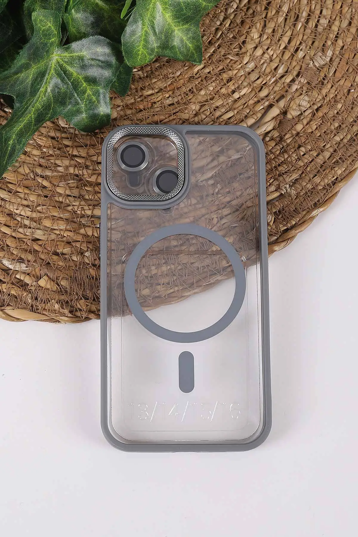 Gri TeknoCase İPhone 13 Uyumlu Clear Lüx Case Serisi Lens Hediyeli Sert Silikon Telefon Kılıfı 430694