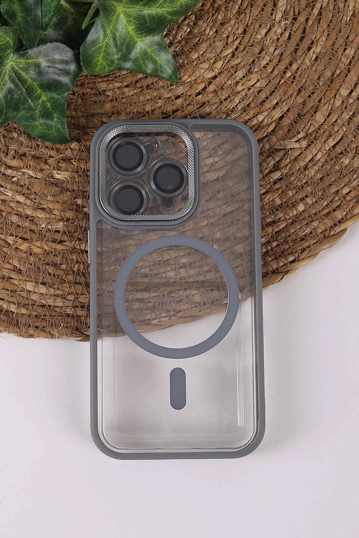 Gri TeknoCase İPhone 14 Pro Uyumlu Clear Lüx Case Serisi Lens Hediyeli Sert Silikon Telefon Kılıfı 430706