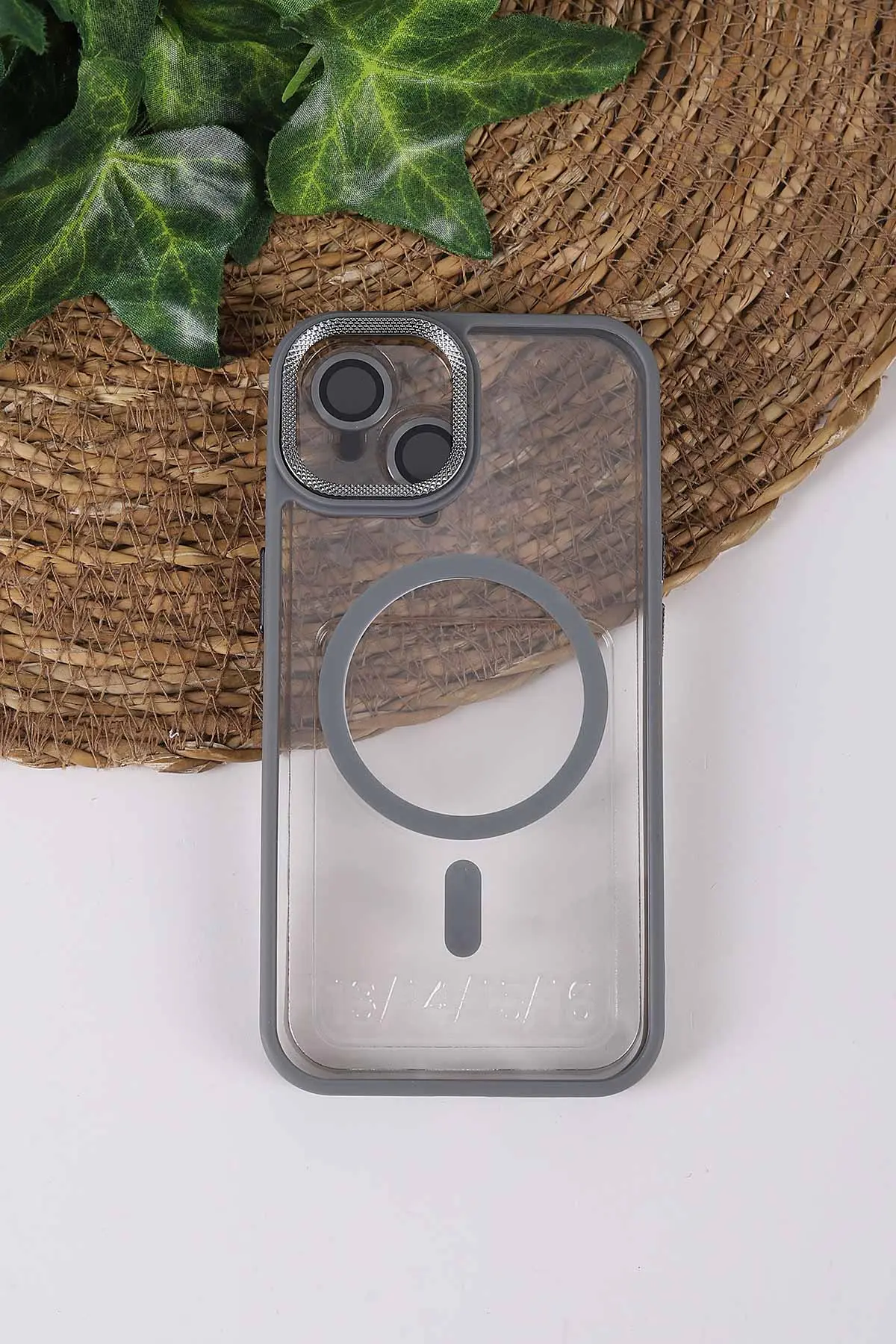 Gri TeknoCase İPhone 14 Uyumlu Clear Lüx Case Serisi Lens Hediyeli Sert Silikon Telefon Kılıfı 430700