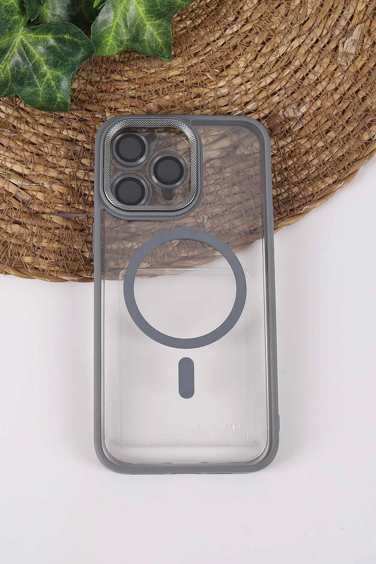 Gri TeknoCase İPhone 15 Pro Max Uyumlu Clear Lüx Case Serisi Lens Hediyeli Sert Silikon Telefon Kılıfı 430732