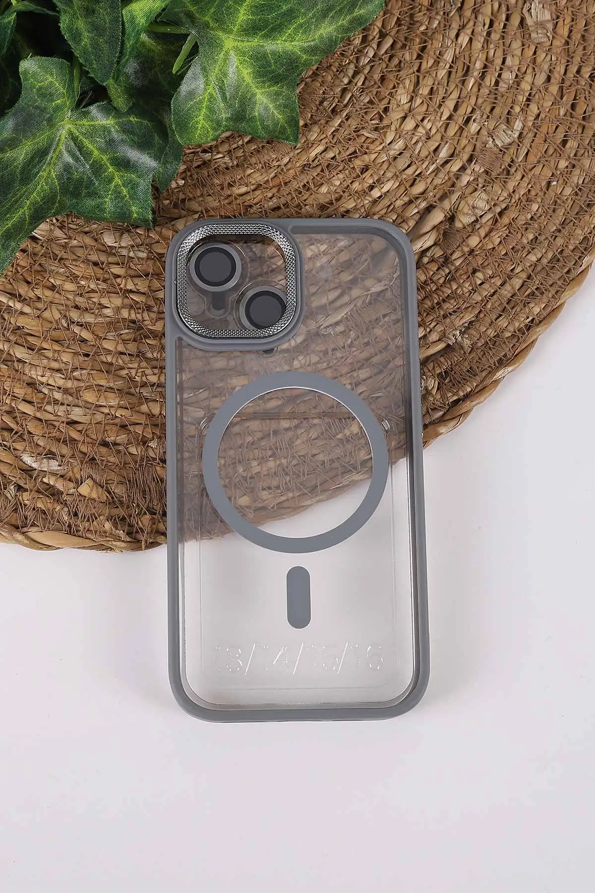Gri TeknoCase İPhone 15 Uyumlu Clear Lüx Case Serisi Lens Hediyeli Sert Silikon Telefon Kılıfı 430721