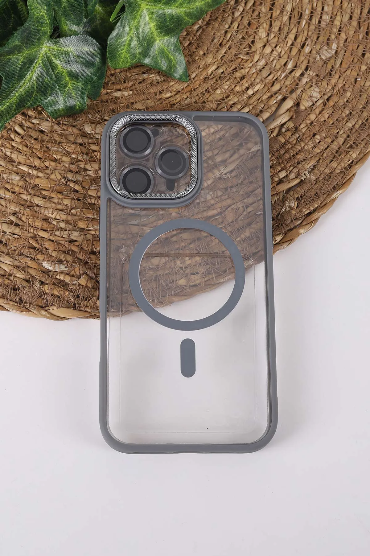 Gri TeknoCase İPhone 16 Pro Max Uyumlu Clear Lüx Case Serisi Lens Hediyeli Sert Silikon Telefon Kılıfı 430747
