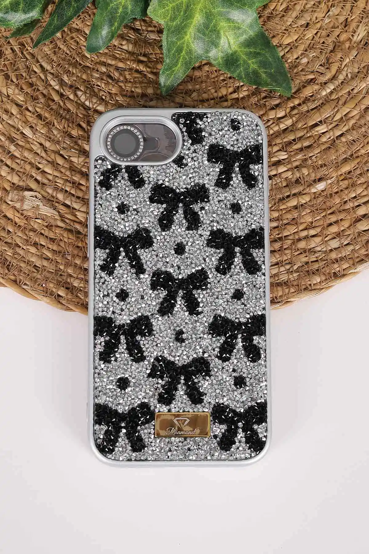 Gri TeknoCase İPhone 16E & 17E Uyumlu Perfect Diamond Case Serisi Taşlı Lens Hediyeli Sert Silikon Telefon Kılıfı 480893