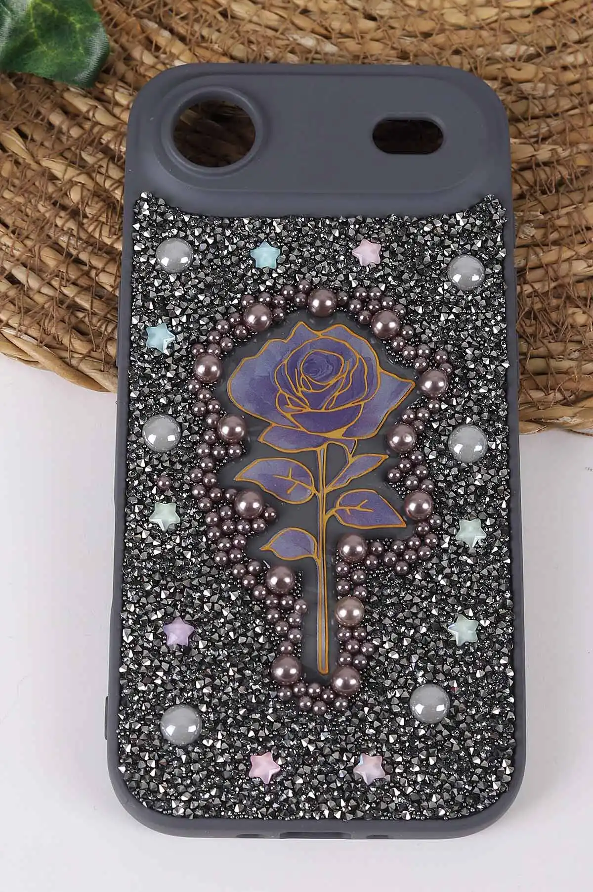 Gri TeknoCase İPhone 17 Air Uyumlu Afra Diamond Case Serisi Lens Hediyeli Premium Sert Silikon Telefon Kılıfı 430568