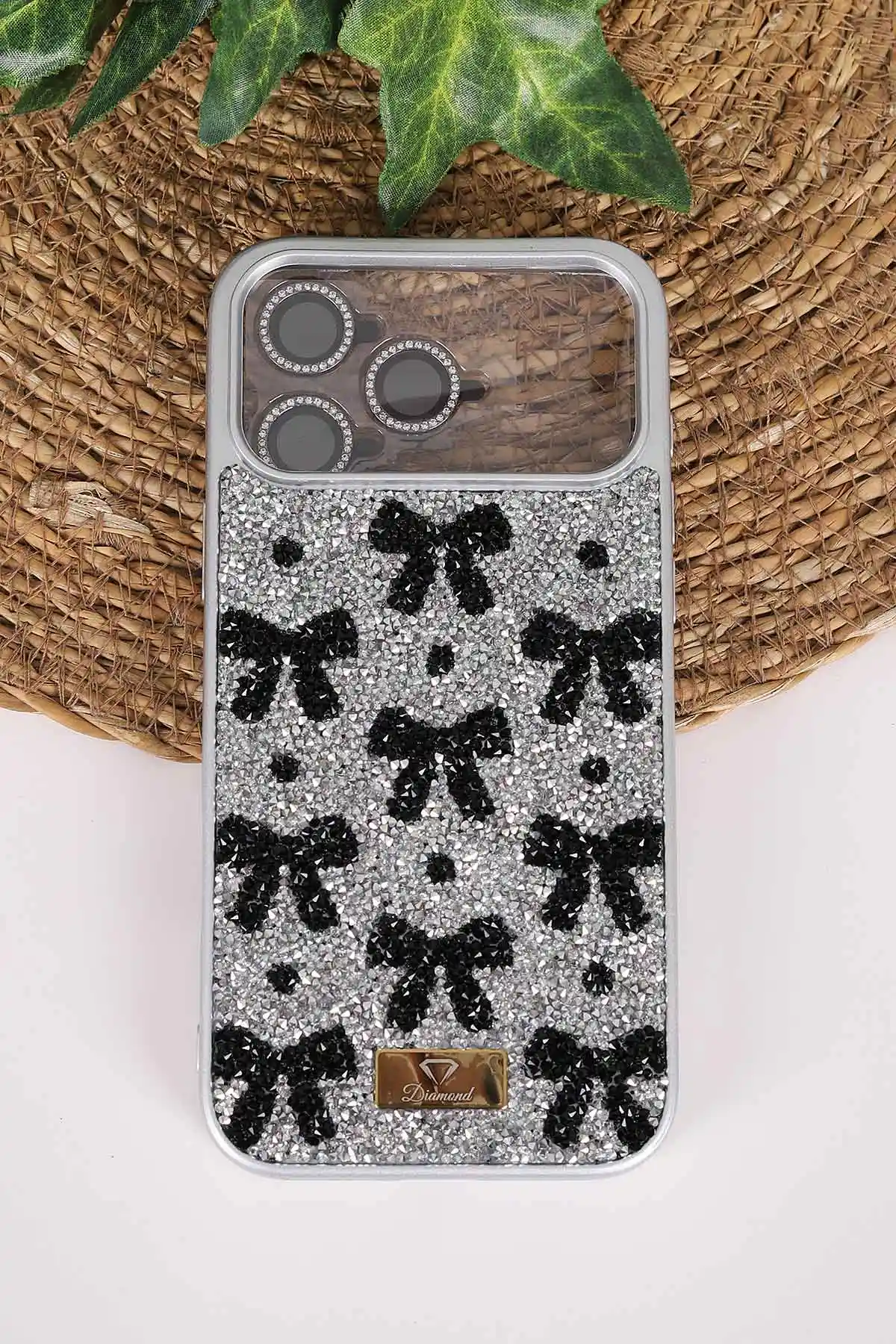 Gri TeknoCase İPhone 17 Pro Max Uyumlu Perfect Diamond Case Serisi Taşlı Lens Hediyeli Sert Silikon Telefon Kılıfı 480869