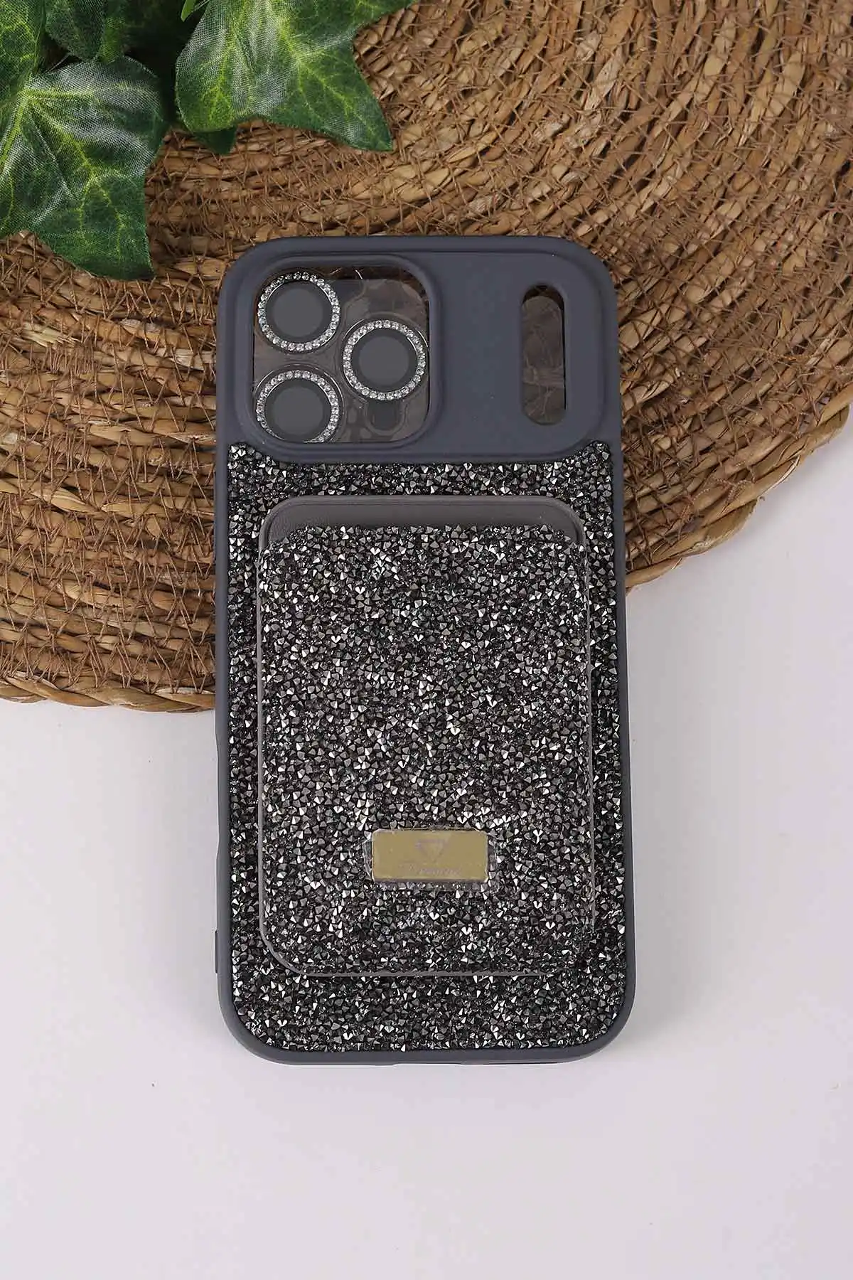 Gri TeknoCase İPhone 17 Pro Max Uyumlu Viola Diamond Case Serisi Kartlıklı Lens Hediyeli Sert Silikon Telefon Kılıfı 430871
