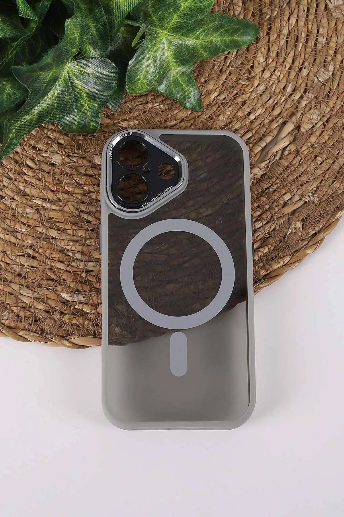 Gri TeknoCase İPhone 17 Uyumlu Wesley Case Serisi Magsafe Özellikli Transparan Sert Silikon Telefon Kılıfı 430661