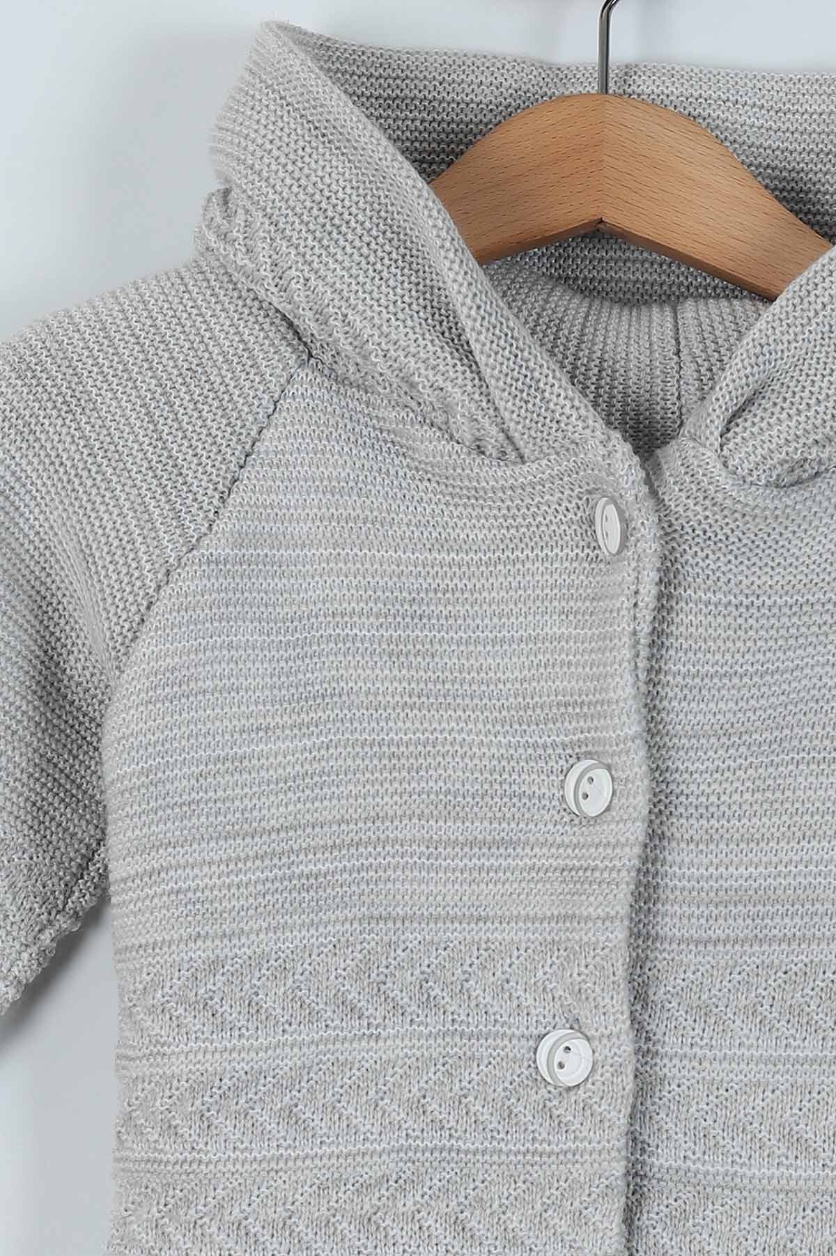 Gri Triko Kapüşonlu Düğme Detaylı Erkek Bebe Hırka 216716