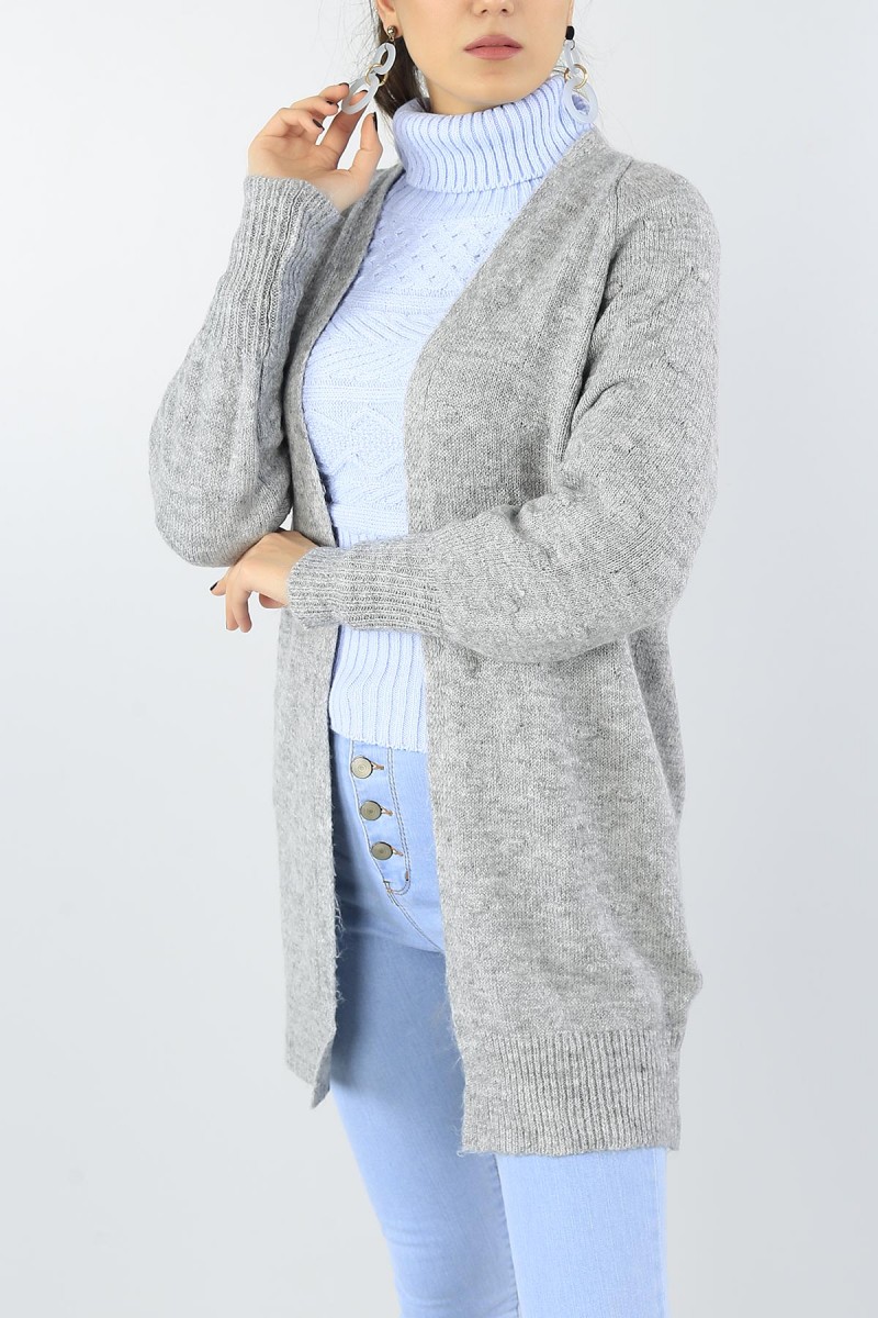 Gri Triko Tasarım Bayan Hırka 53879