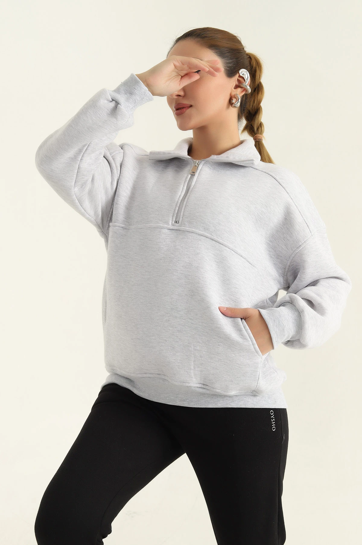 Gri Üç İp İçi Şardonlu Bayan Sweat 312678