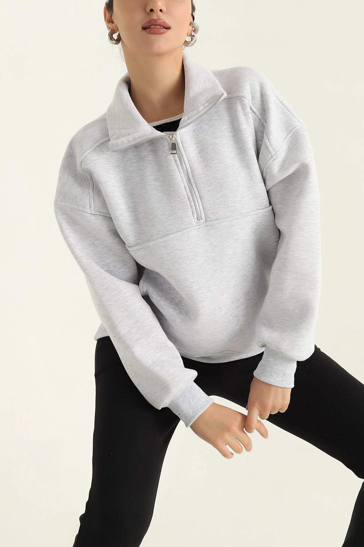 Gri Üç İp İçi Şardonlu Bayan Sweat 312678
