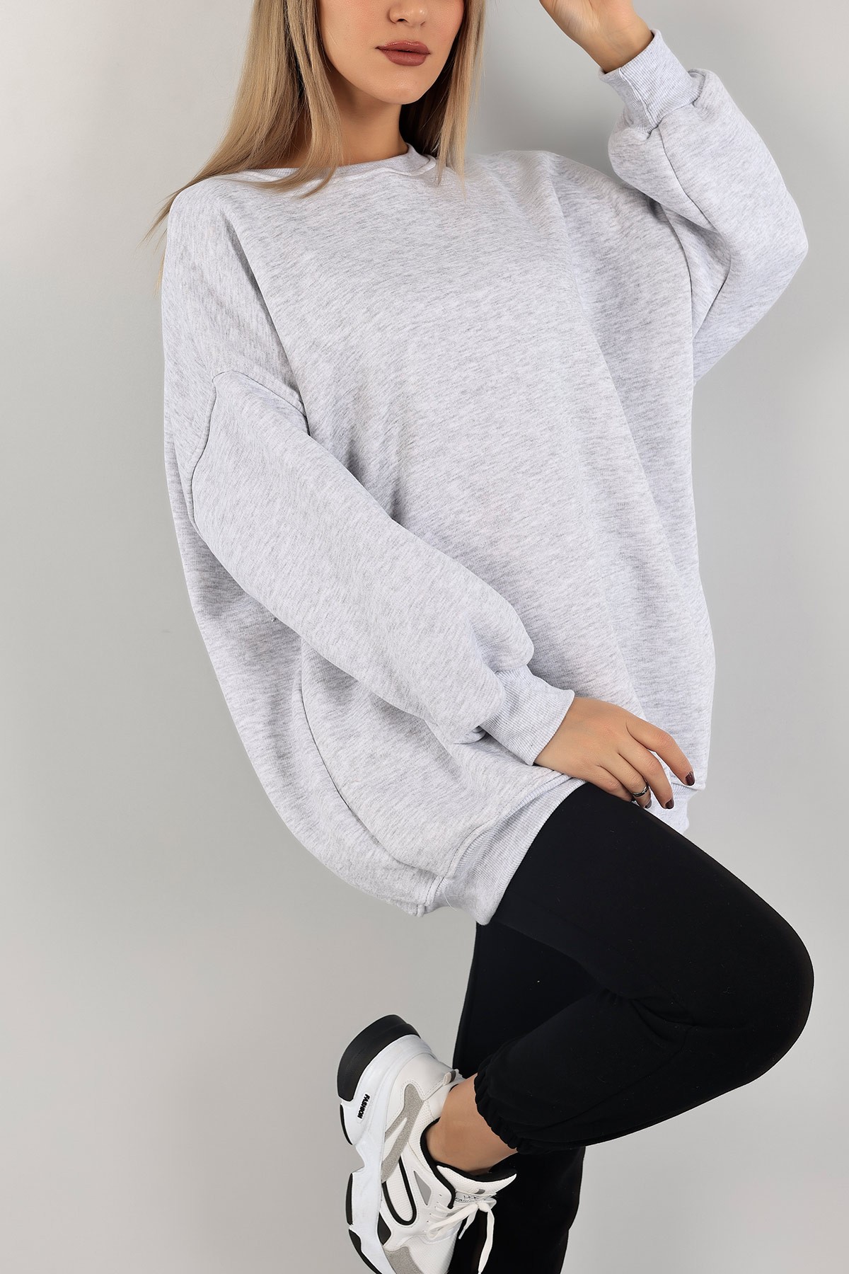 Gri Üç İp İçi Şardonlu Sweat Tunik 138561
