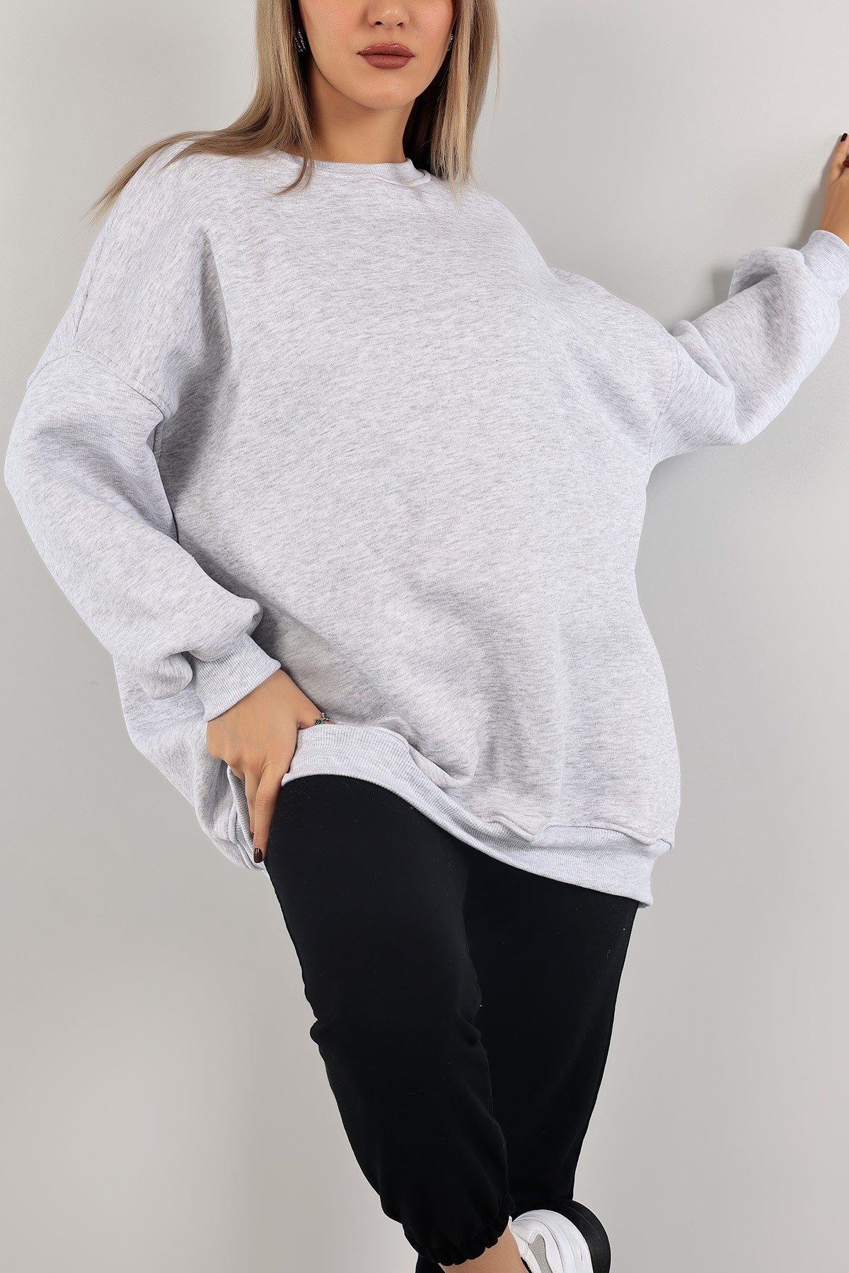Gri Üç İp İçi Şardonlu Sweat Tunik 138561