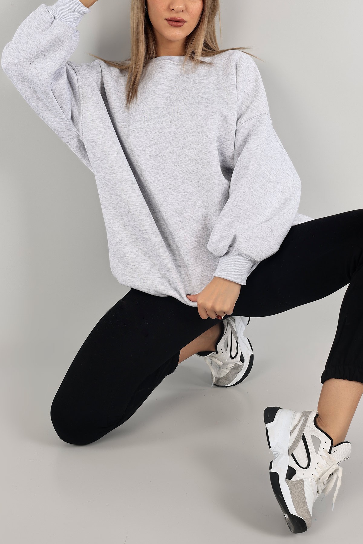 Gri Üç İp İçi Şardonlu Sweat Tunik 138561