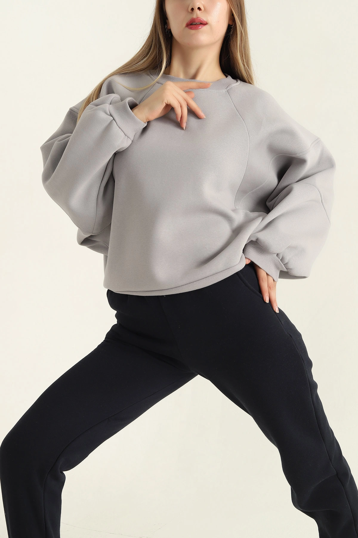 Gri Üç İp Şardonlu Bayan Sweat 307041