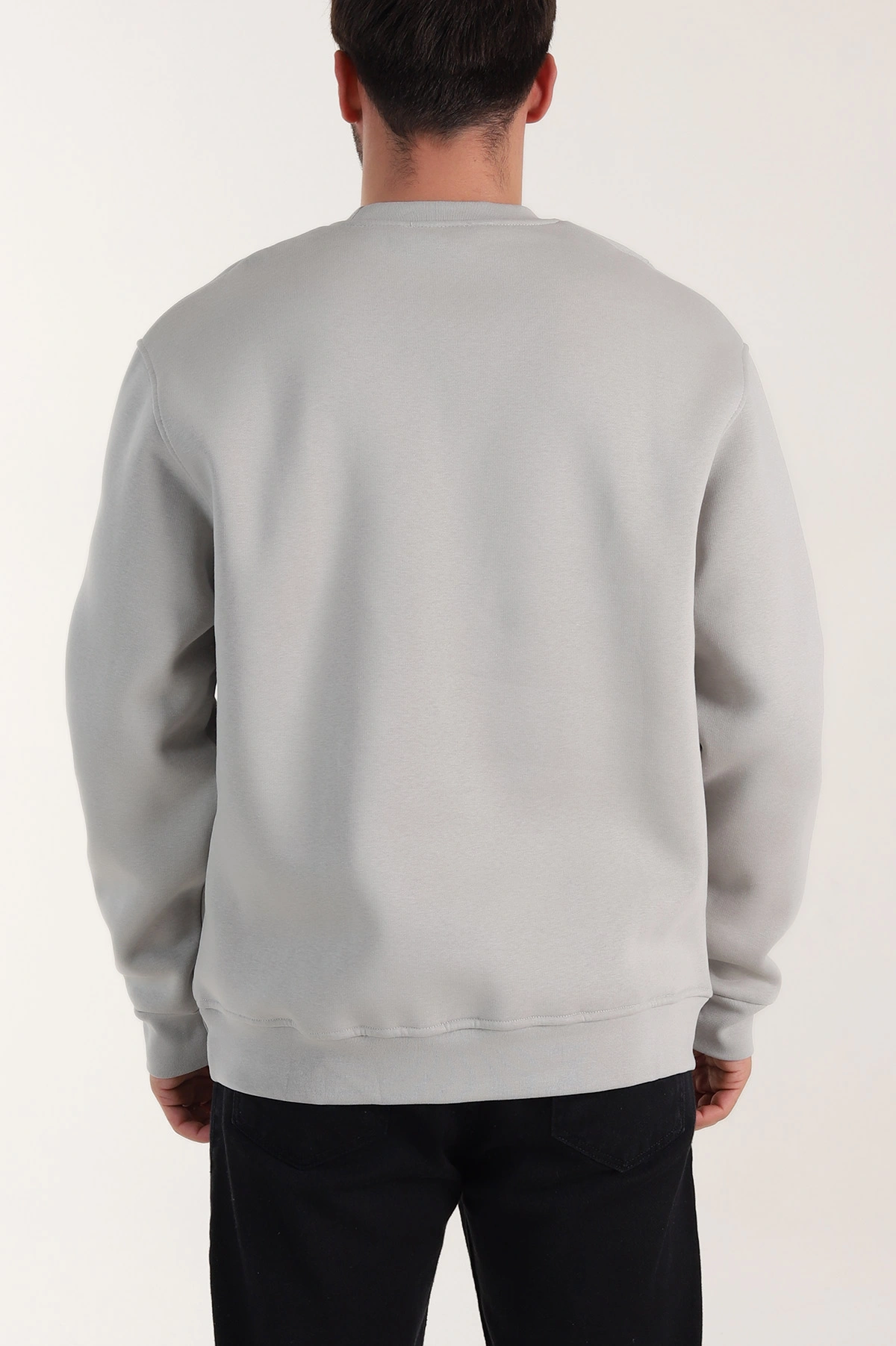 Gri Üç İp Şardonlu Bisiklet Yaka Erkek Sweatshirt 410909