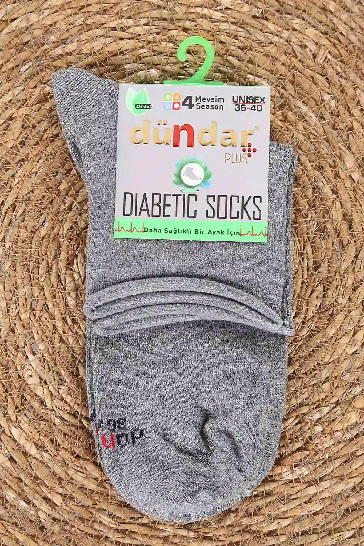 Gri Unisex Dört Mevsim Diyabetik Bambu Konç Çorap (36-40) 476995