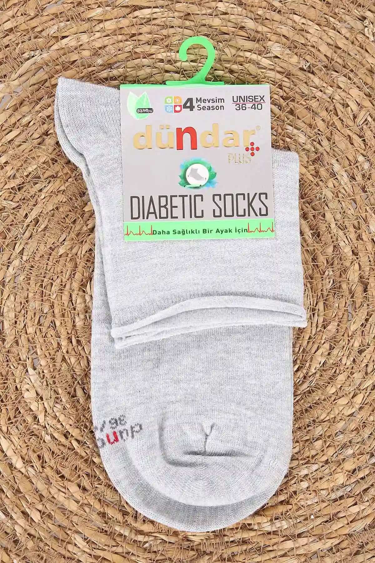 Gri Unisex Dört Mevsim Diyabetik Bambu Konç Çorap (36-40) 477037