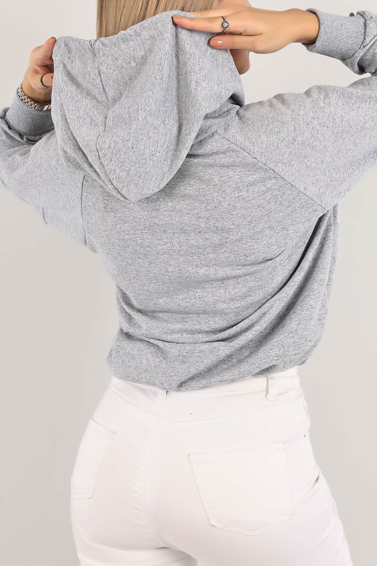 Gri Yarım Fermuarlı Beli Lastikli Sweat 140685