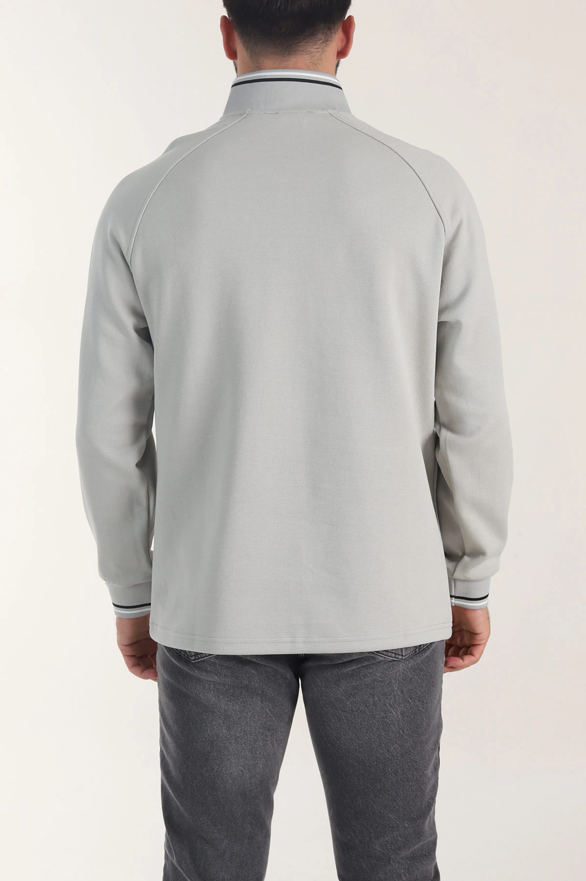 Gri Yarım Fermuarlı Dik Yaka Erkek Sweatshirt 406952