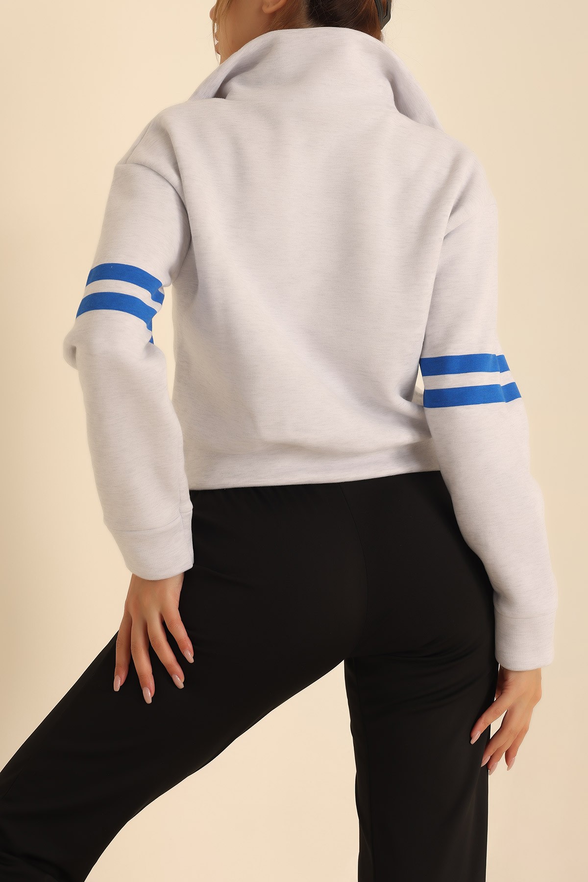 Gri Yarım Fermuarlı Şardonlu Sweat 219369
