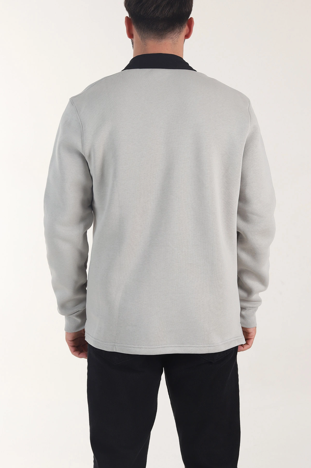 Gri Yarım Fermuarlı Üç İp Şardonlu Polo Yaka Erkek Sweatshirt 406132
