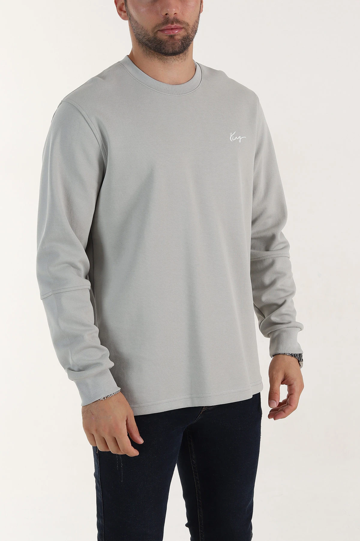 Gri Yazı Detaylı Bisiklet Yaka Erkek Sweatshirt 396929