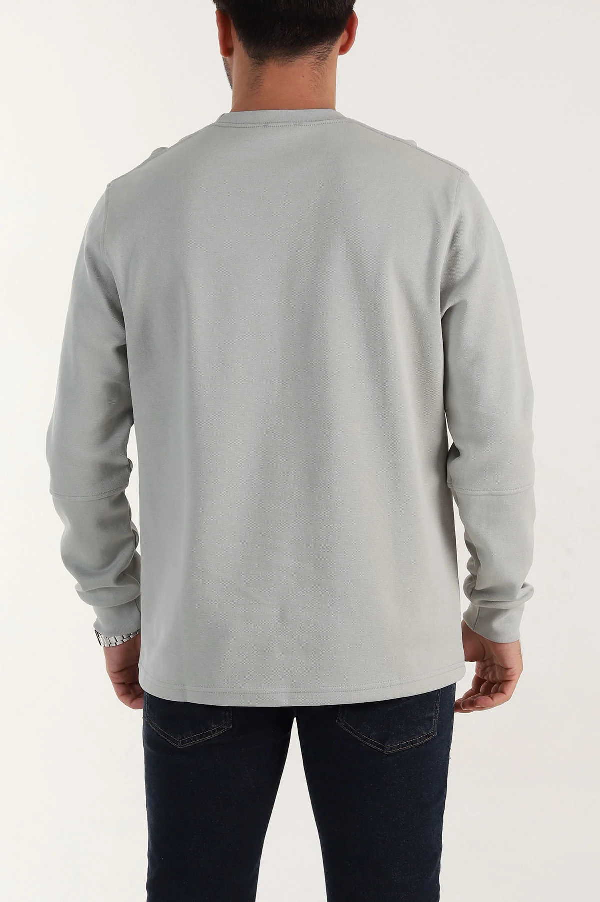 Gri Yazı Detaylı Bisiklet Yaka Erkek Sweatshirt 396929
