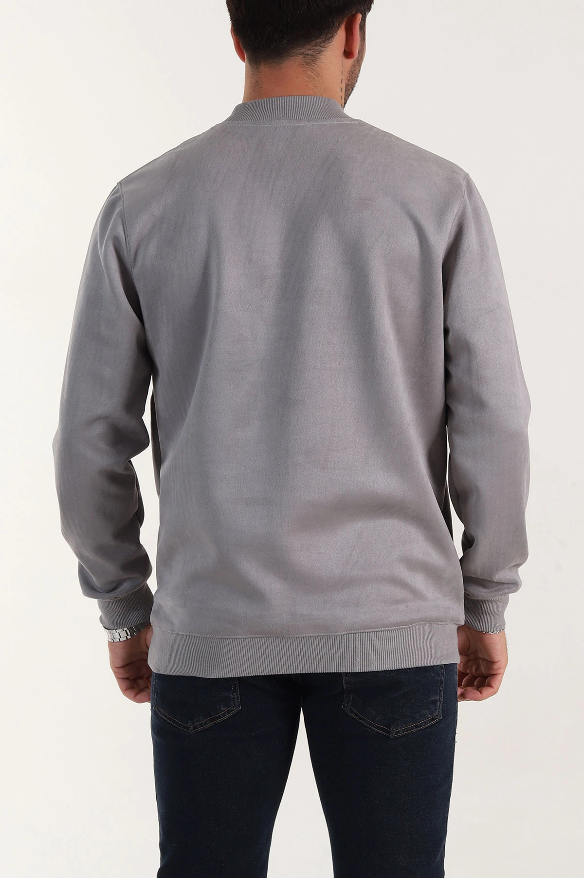 Gri Yazı Detaylı Bisiklet Yaka Erkek Sweatshirt 396976
