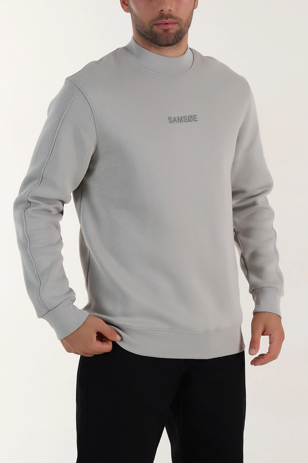 Gri Yazı Detaylı Bisiklet Yaka Erkek Sweatshirt 397038