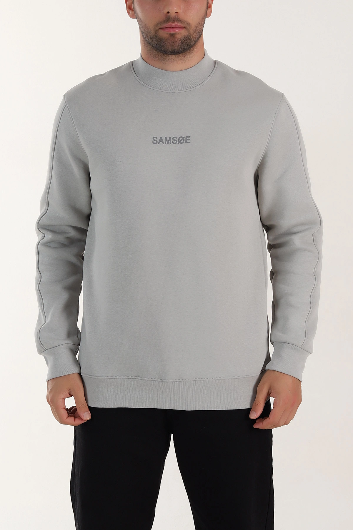 Gri Yazı Detaylı Bisiklet Yaka Erkek Sweatshirt 397038