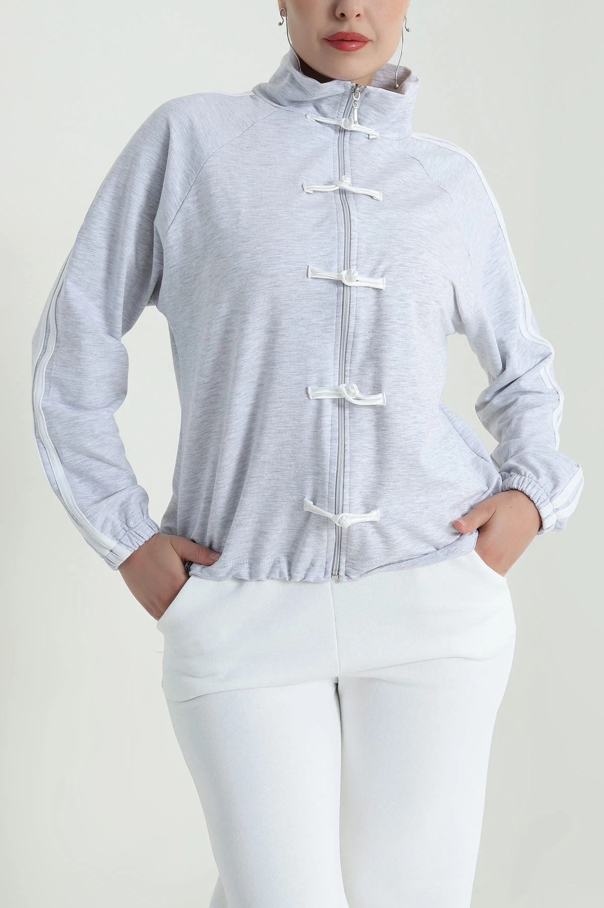 Gri Yeni Sezon Fermuarlı Kadın Sweat Hırka 483224