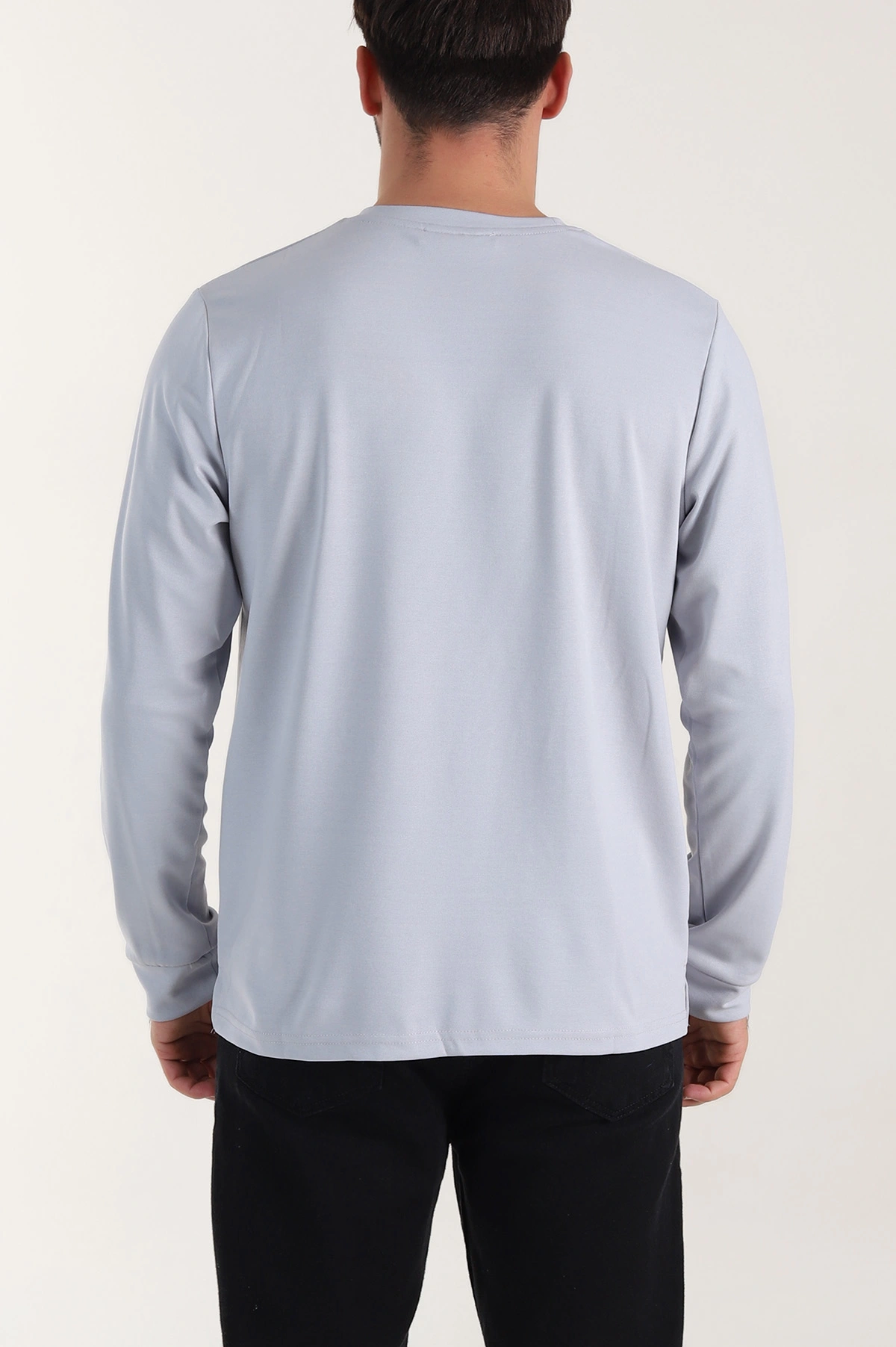 Gri Yırtmaçlı Bisiklet Yaka Erkek Sweatshirt 410639