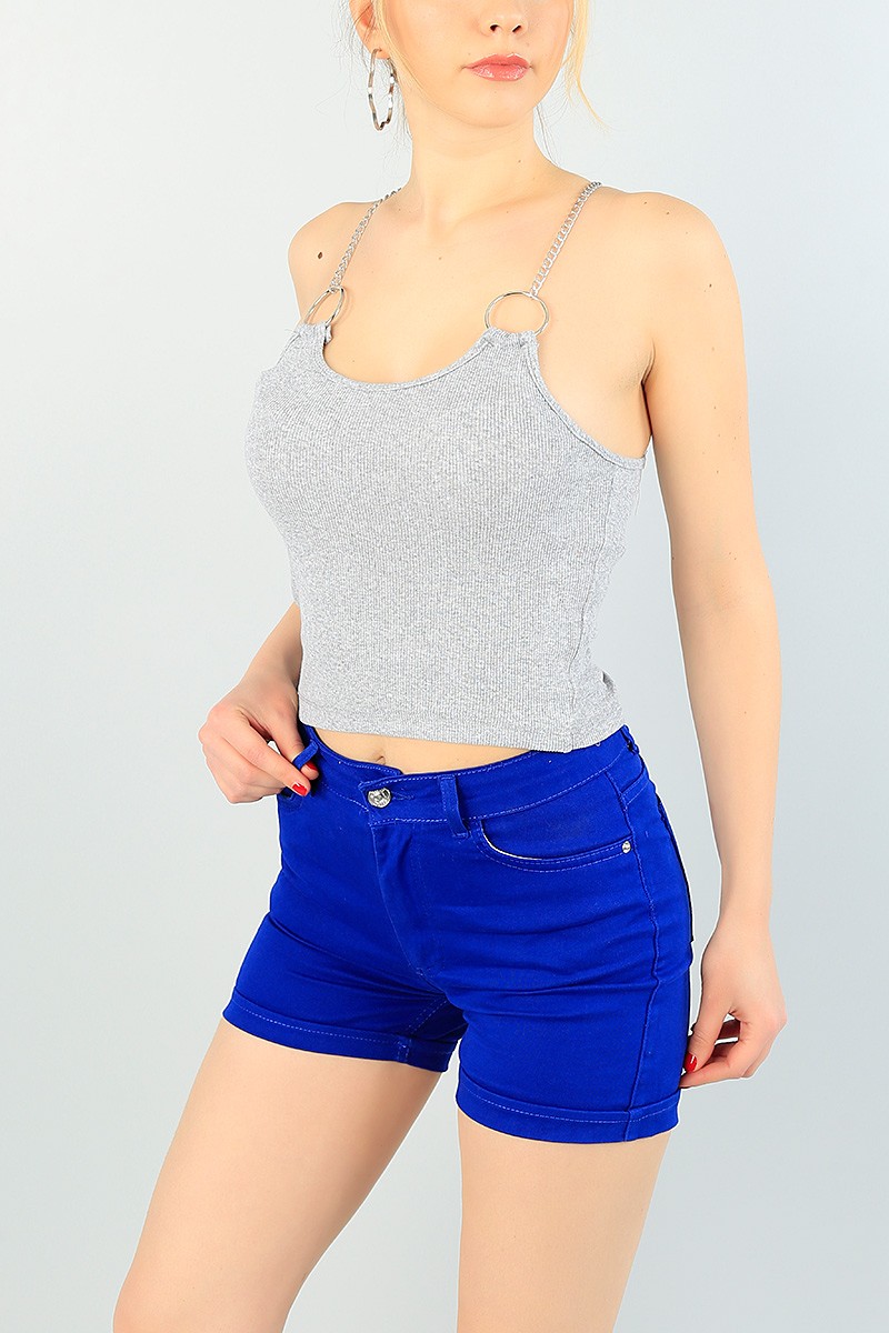 Gri Zincir Askılı Bluz 63267
