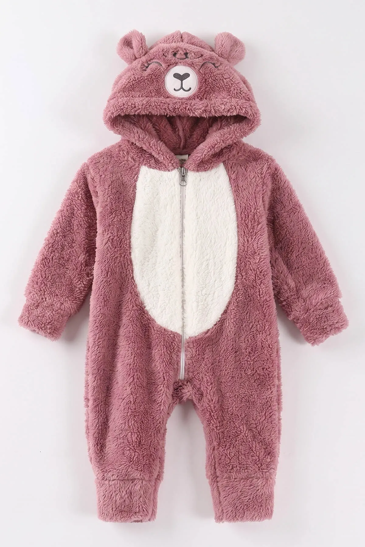 Gül Kurusu (0-12 Ay)Kapüşonu Gülen Ayı Nakışlı Peluş Kız Bebek Tulum 494434