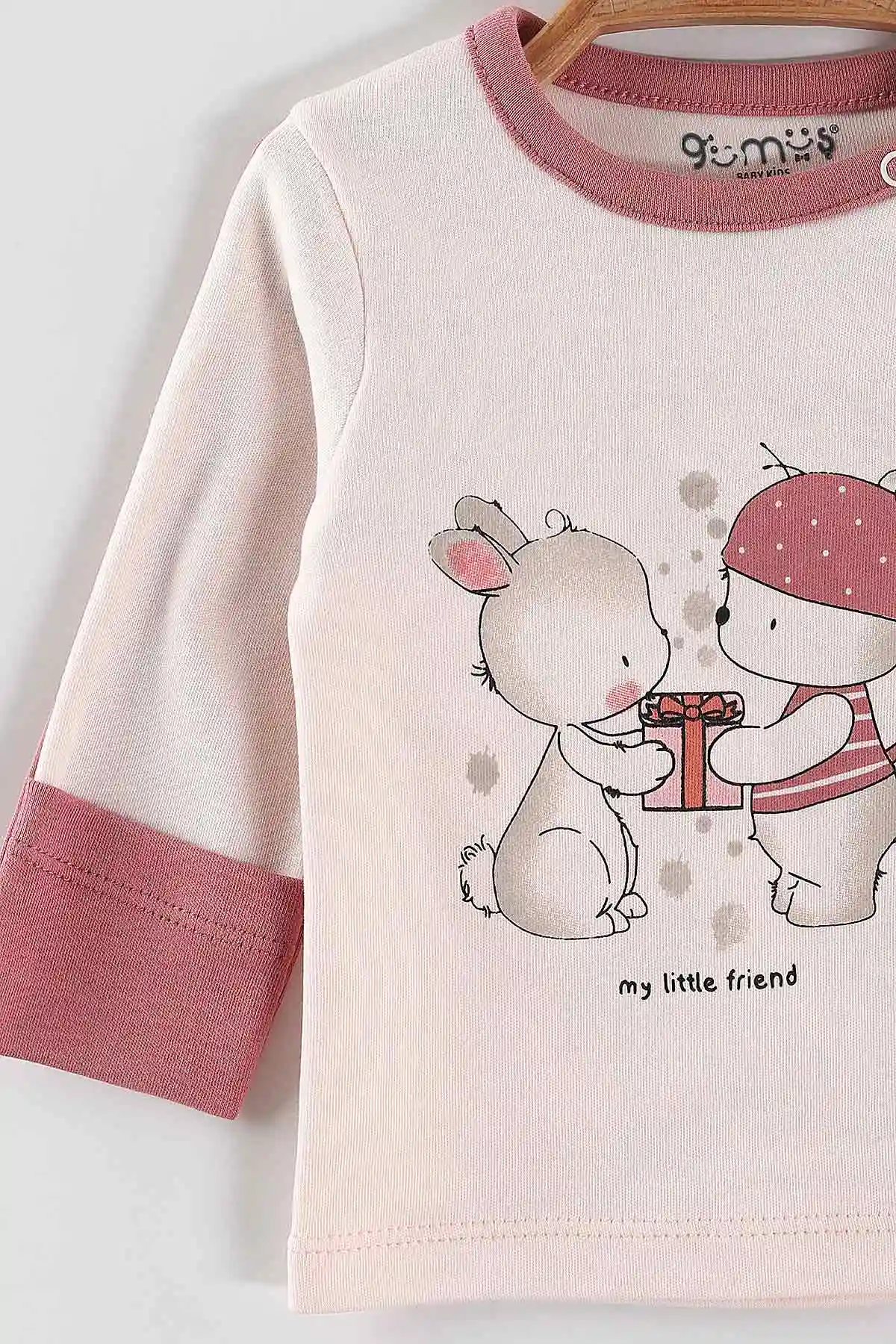 Gül Kurusu (0-3 Ay) Hediye Paketli Ayıcık Baskılı   Patikli Kız Bebek 3'lü Zıbın Takım 453762