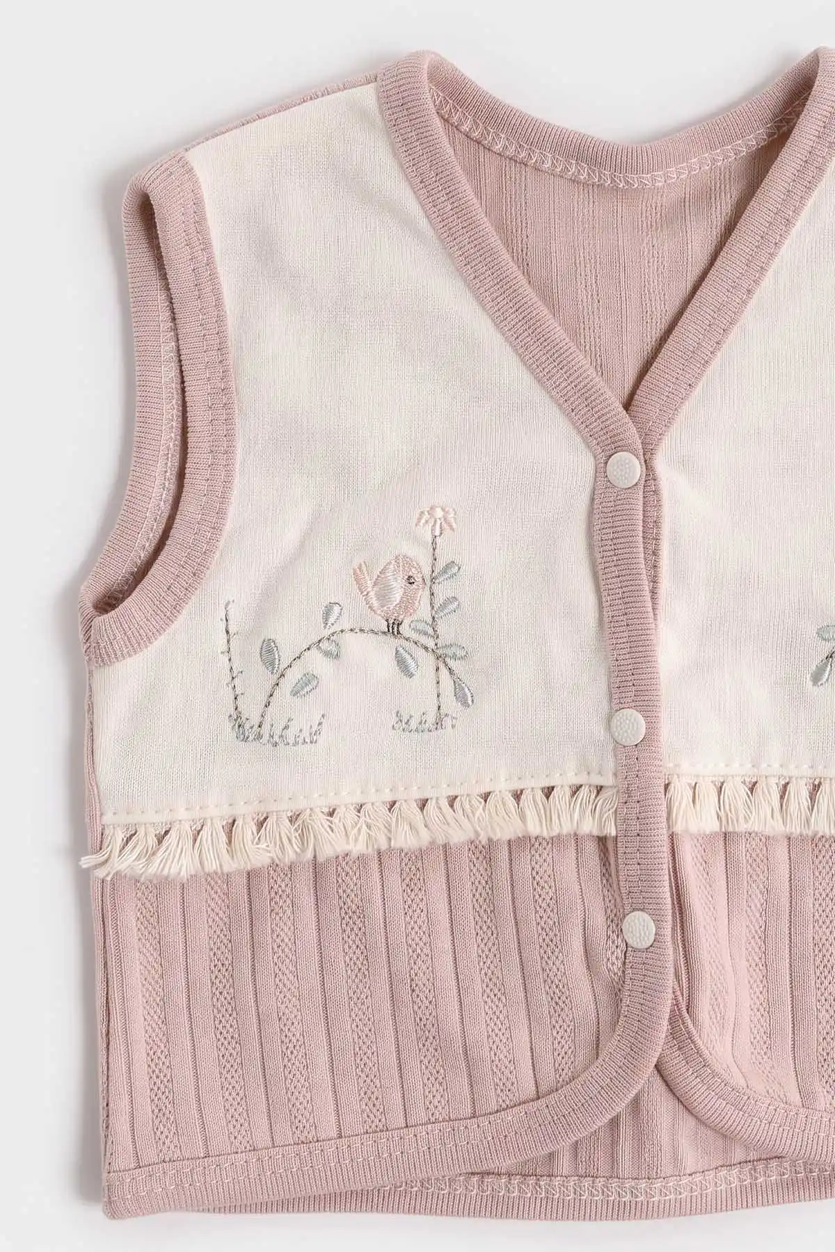 Gül Kurusu (0-3 Ay)  Kuş Nakışlı 10'lu  Kız Bebek Zıbın Seti 475467