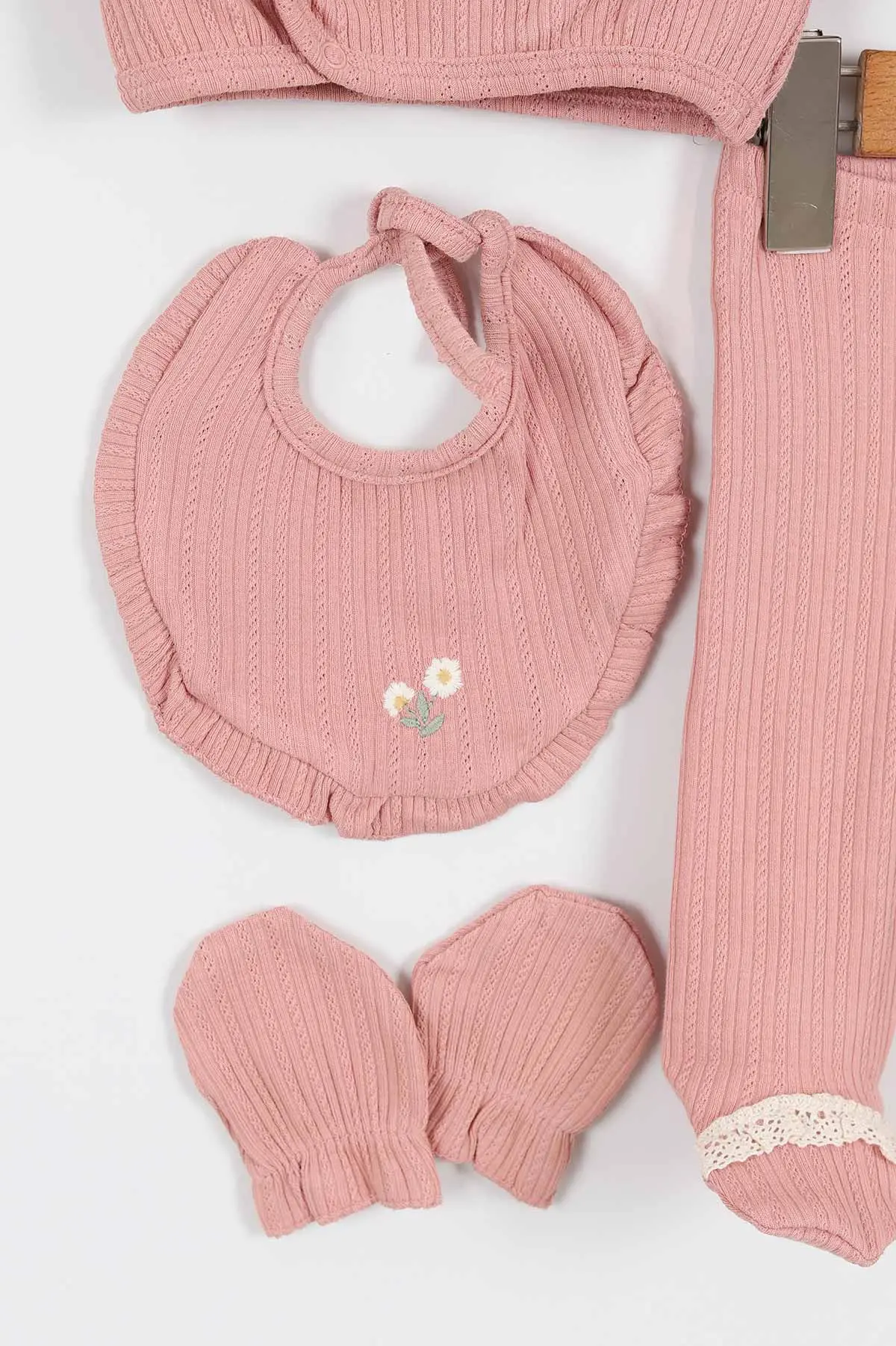 Gül Kurusu (0-3 Ay)Çiçek Nakışlı Kız Bebek 5'li Zıbın Set 330789