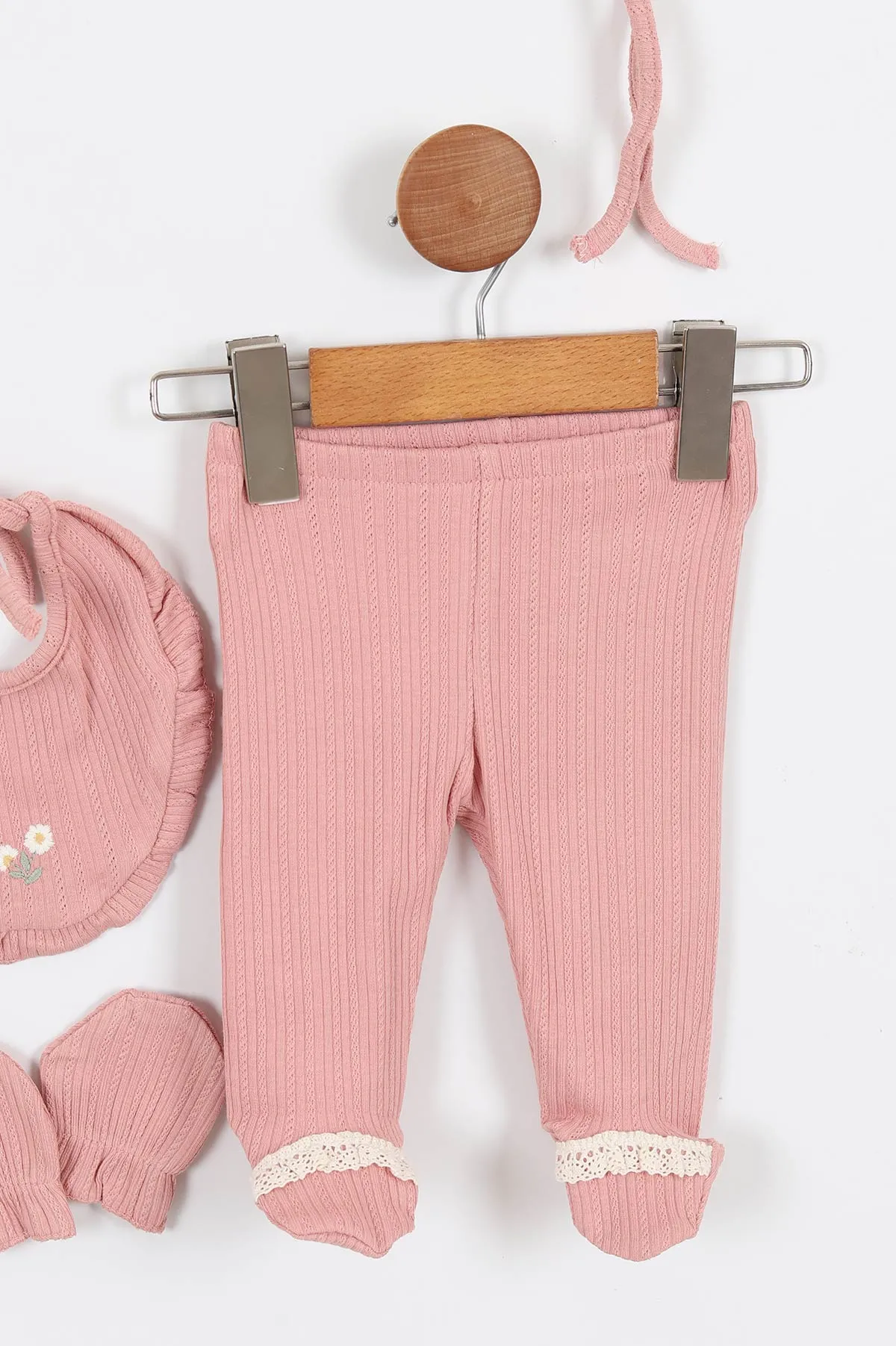 Gül Kurusu (0-3 Ay)Çiçek Nakışlı Kız Bebek 5'li Zıbın Set 330789