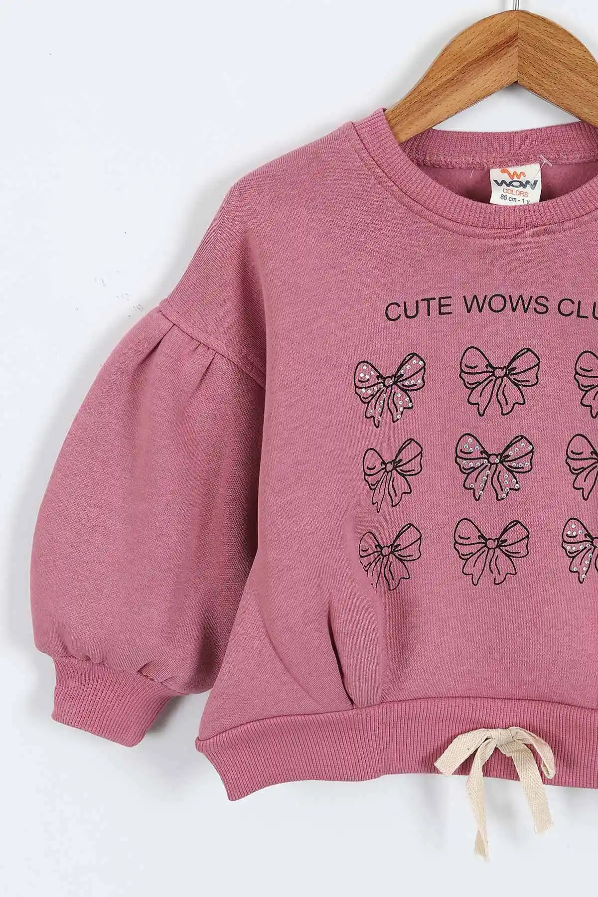 Gül Kurusu (0-4 Yaş) Fiyonk ve Taş Baskılı 3  İp Şardonlu Kız Çocuk Sweatshirt 415024
