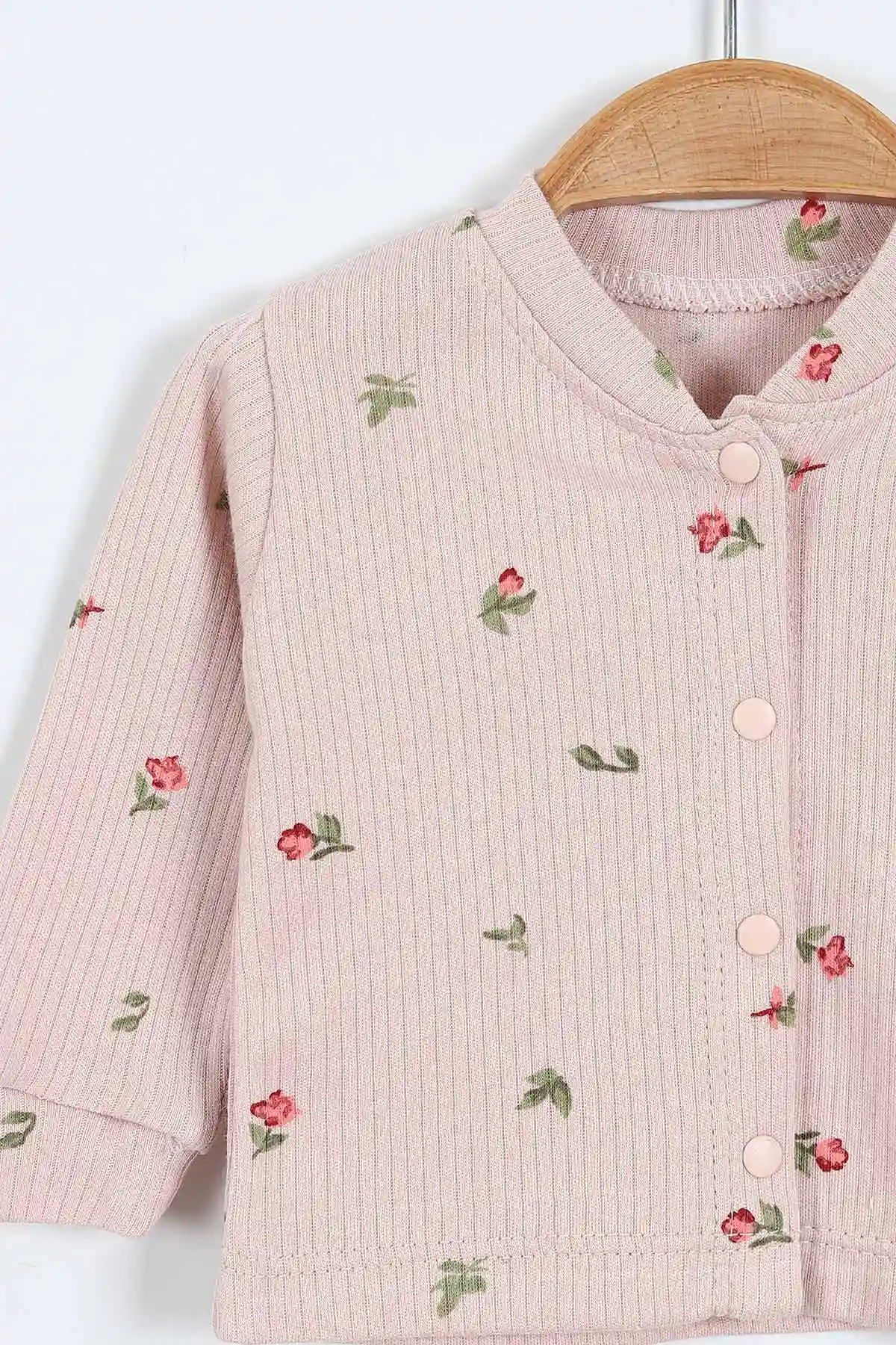 Gül Kurusu (0-9 Ay)Lale Desenli Önü Çıtçıtlı Kız Bebek Pijama Takımı 375220