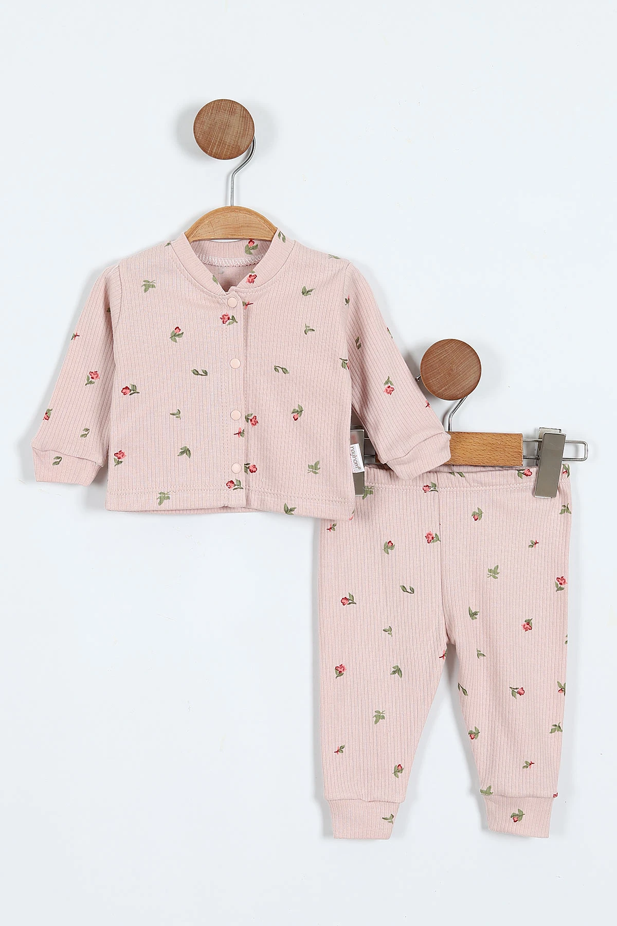 Gül Kurusu (0-9 Ay)Lale Desenli Önü Çıtçıtlı Kız Bebek Pijama Takımı 375220