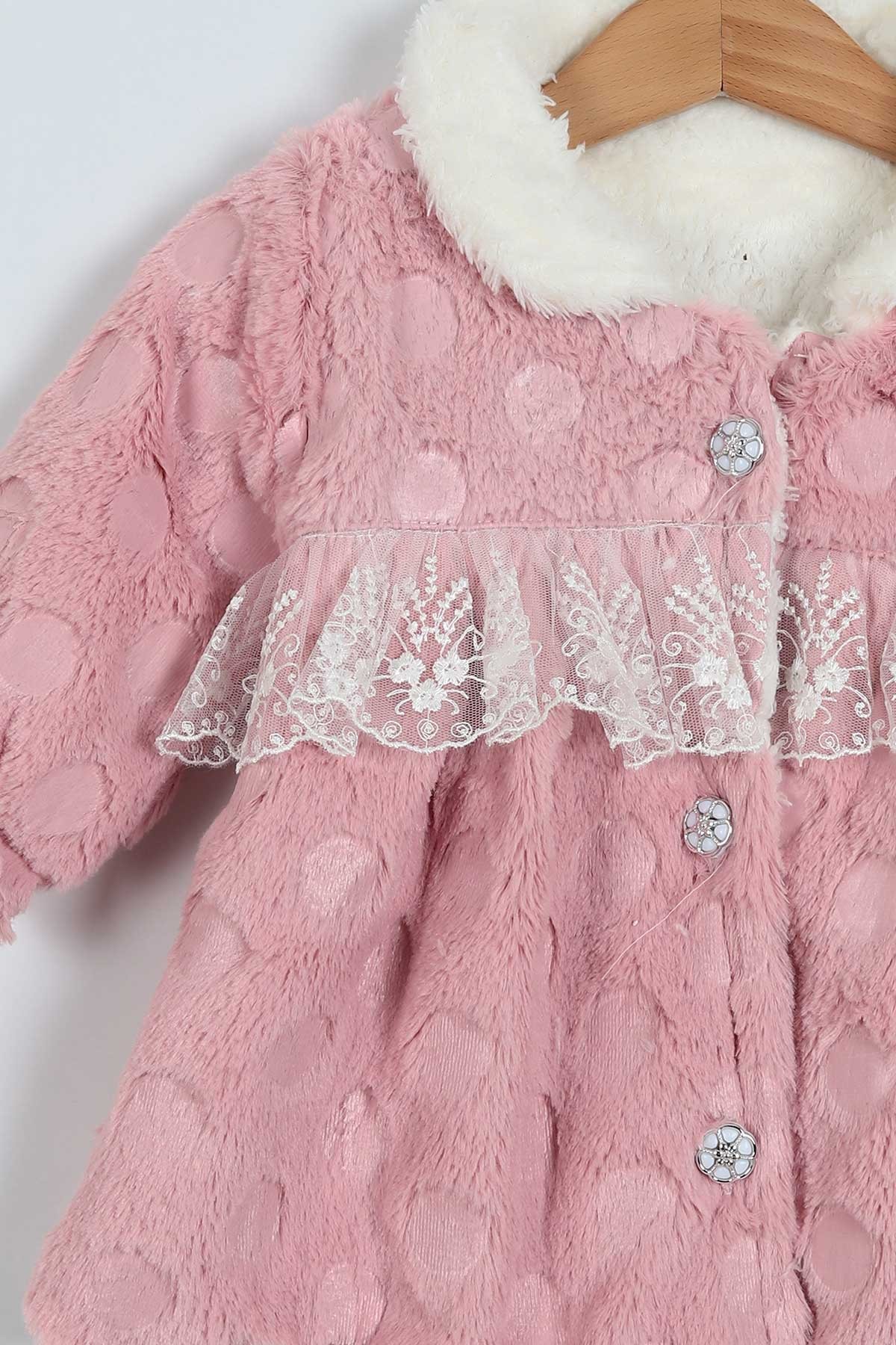 Gül Kurusu (1-3 Yaş) Düğmeli Kürklü Kız Bebe Mont 223318